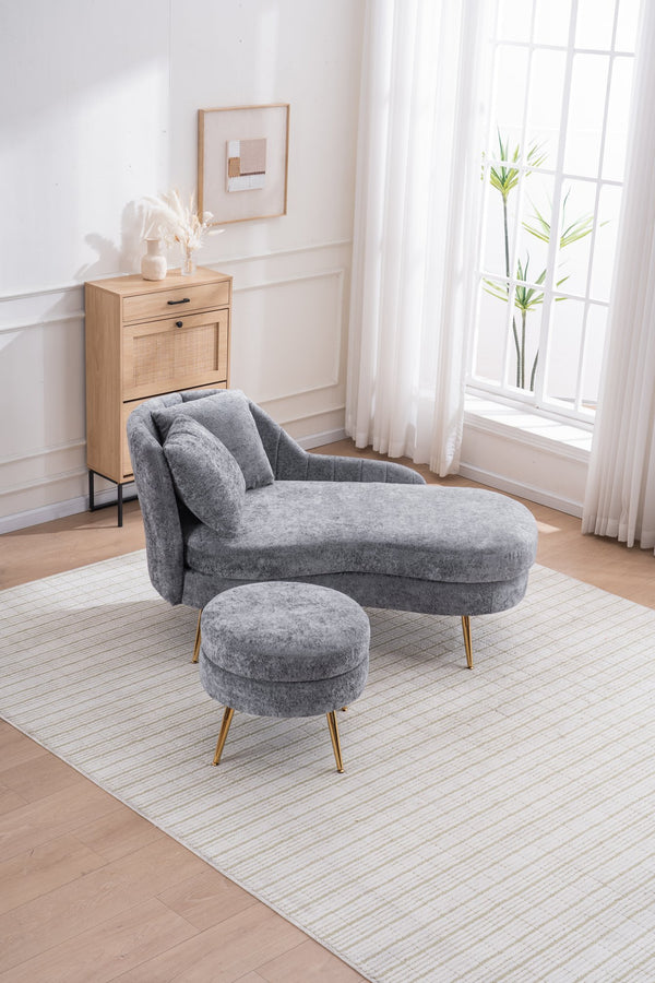English Elm 58'' Chenille Chaise Lounge with Footstool Pocket Spring Comfort for Bedroom Living Room W2363S00089