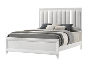 English Elm Contemporary King Bedroom Set with Led Headboard Upholstered Cushion and White Wood Frame B2741S00105