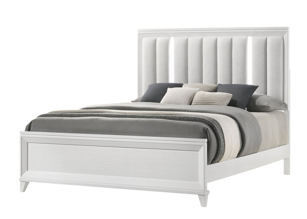 English Elm Contemporary King Bedroom Set with Led Headboard Upholstered Cushion and White Wood Frame B2741S00105