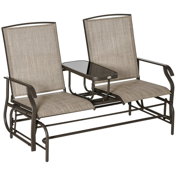 English Elm Outsunny Stylish Outdoor Glider Loveseat With Center Table, Comfortable Sling-Mesh For Relaxation W2225P174327-GIGA