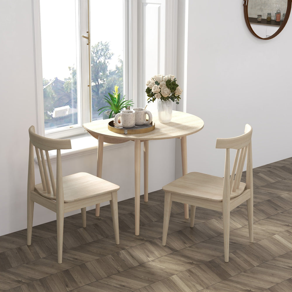 English Elm HOMCOM Oak Drop Leaf Dining Table 35" — Space-Saving Foldable Round Table for 4, Solid Wood Legs, 132lb Capacity W2225P200533