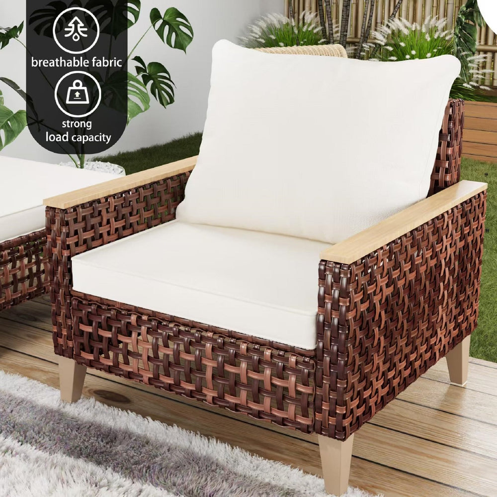 English Elm High Back Rattan Outdoor Sofa Set 5 Piece 7 Seat Patio Furniture with Thick Cushions W2071S00009