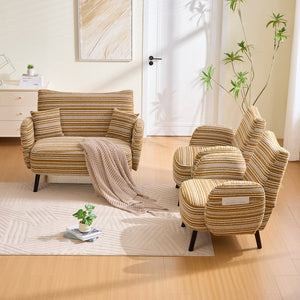 English Elm Modern tufted two-seater sofa with boucle upholstery, tapered legs, storage pockets, cozy compact design Mustard yellow W395P376588