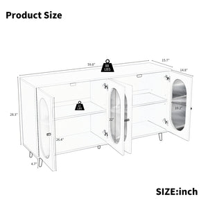English Elm Buffet 60" Sideboard Cabinet with 4 Acrylic Doors, Adjustable Shelves, Sturdy Metal Legs, White W578P186748