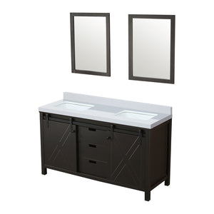 English Elm Brown Double Bath Vanity 60 in. W x 22 in. D with Cultured Marble Top, Soft-Close Drawers & Mirrors B2731S00901