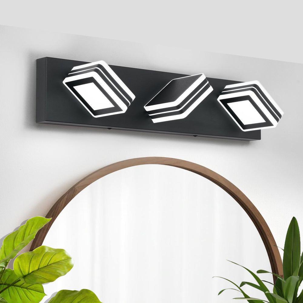 English Elm Matte Black 3-Light LED Vanity Light Fixture Up/Down Dimmable Iron Acrylic Modern Bathroom Lamp W2312P374870