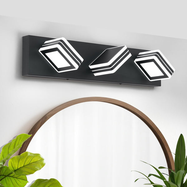 English Elm Matte Black 3-Light LED Vanity Light Fixture Up/Down Dimmable Iron Acrylic Modern Bathroom Lamp W2312P374870