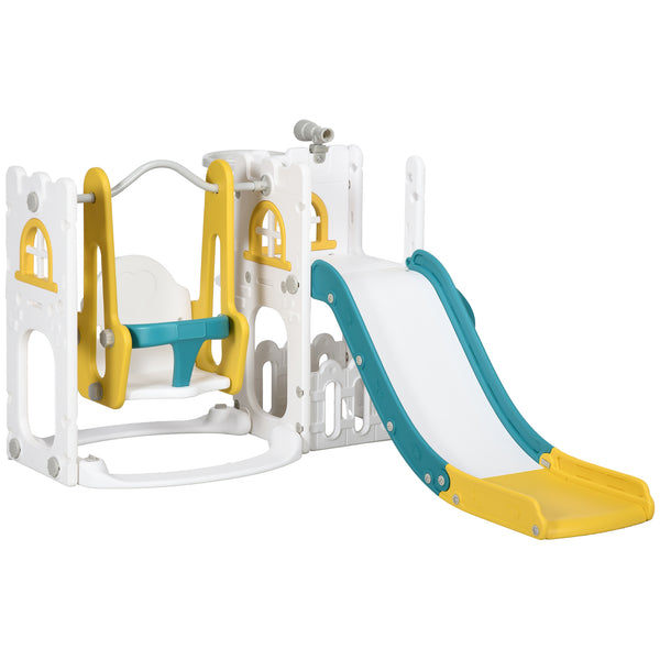 English Elm Qaba 6 in 1 Toddler Playset with Slide Swing Climber Basketball Hoop Telescope W2225P217349