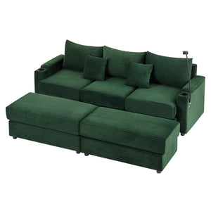 English Elm 95.3" Versatile 3-Seater Sectional Sofa With Smart Storage, Usb Ports, Cup Holders & Ottomans, Green N719S001613F