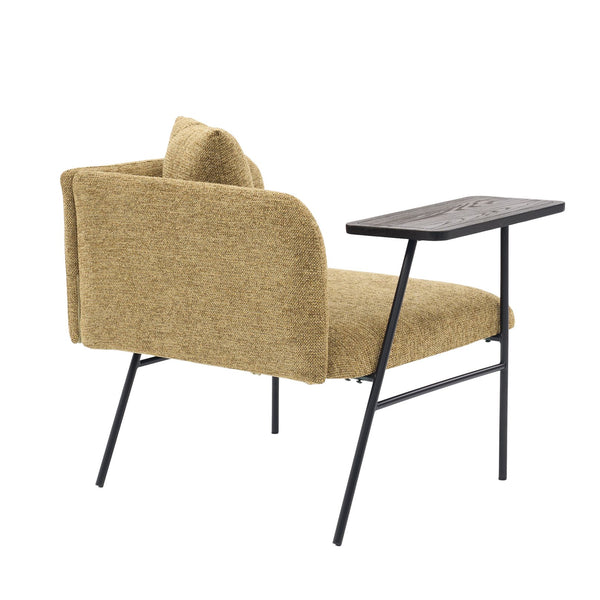 English Elm Leisure Linen Accent Chair with Built-in Side Table Pockets and Lumbar Pillow Modern Yellow W395P453313