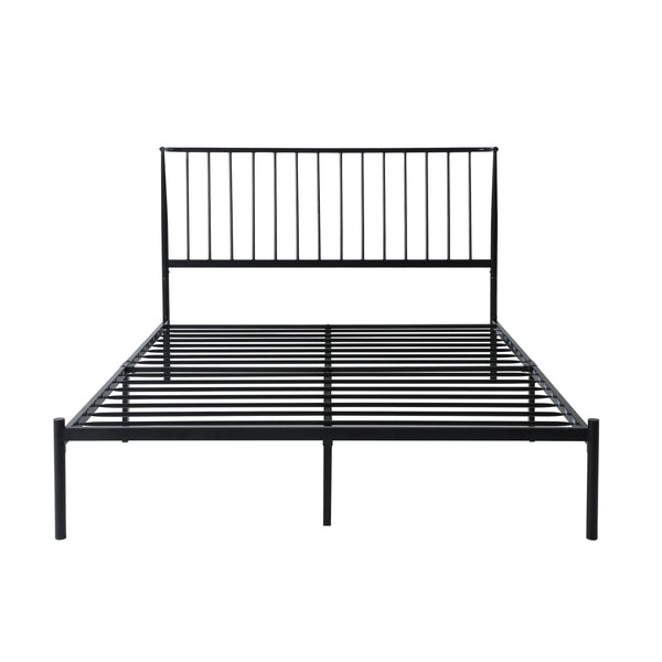 English Elm Metal Queen Platform Bed Matte Powder Coat Angled Headboard Low Profile Frame Black B011P261195