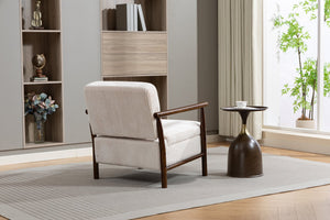 English Elm Storage Accent Chair Mid Century Wood Frame Upholstered Seat with Lumbar Cushion Antique White W2530P401445