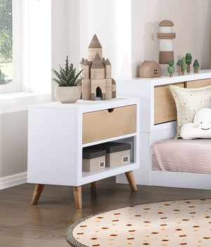 English Elm White Asker Nightstand White & Natural Two-Tone Mid-Century Modern Kids Bedside Table with Drawer and Open Shelf 27x15x26" B011P286910