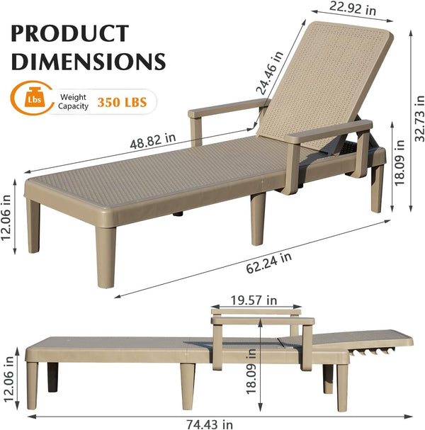 English Elm Pool Chaise Lounge Set of Two Resin Reclining Chairs for Patio Deck Garden Use Khaki W1859P477630
