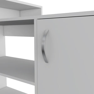 English Elm Dallas L-Shaped Home Office Desk with Spacious Work Surface, Two Open Shelves and Cabinet Storage Solution White 34 L x 24 W x 5 H B128S00164