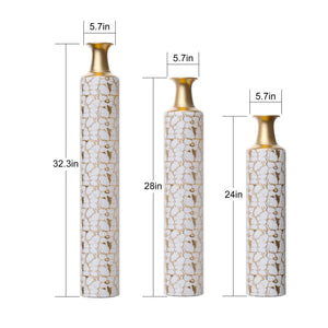 English Elm Floor Antique White Gold Metal Vases Set of 3 (32/28/24") — Tall Decorative Centerpieces for Entryway W2796P193594