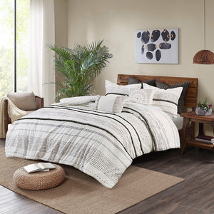 English Elm Cotton Textured Comforter Set With Tufted Trims, Black/White King/Cal King - Boho Chic Style Upgrade B03596417