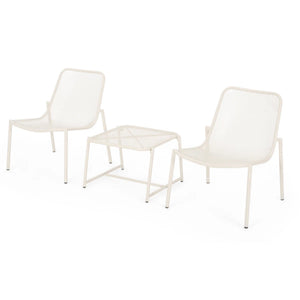 English Elm Kincaid Outdoor Iron Mesh Conversation Set Rust Resistant Patio Chairs with Side Table White N775P392159W