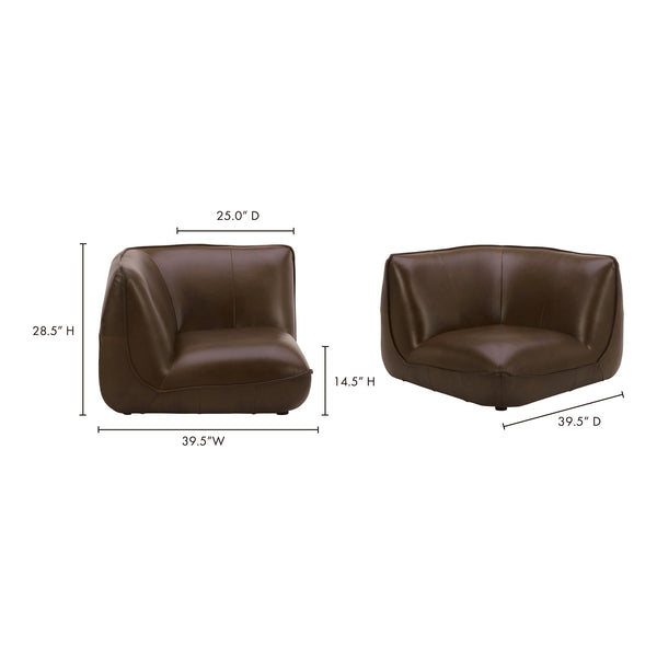English Elm Zeppelin Top-grain Aniline Leather Corner Chair with Patina-rich Hickory Finish B2769P504212