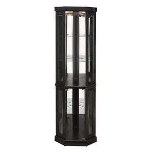 English Elm Lighted Corner Curio Cabinet - Elegant Display Case With Built-In Lighting For Antiques & Collectibles W2275P292657