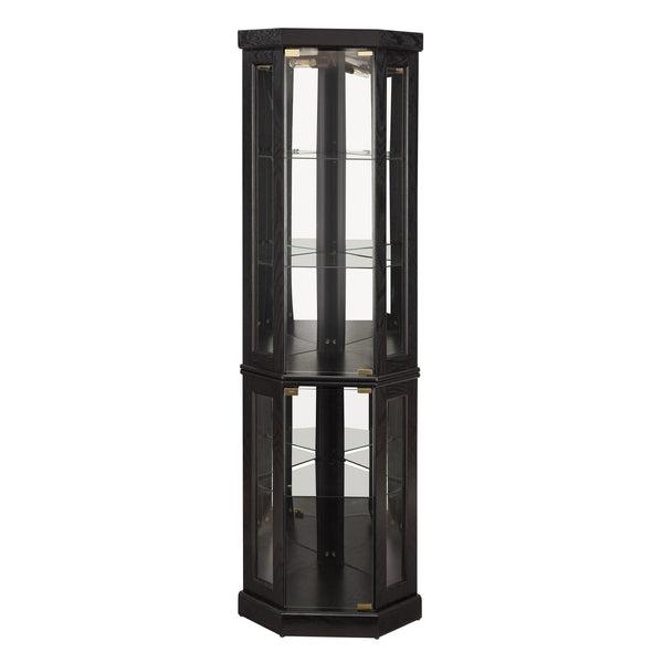 English Elm Lighted Corner Curio Cabinet - Elegant Display Case With Built-In Lighting For Antiques & Collectibles W2275P292657
