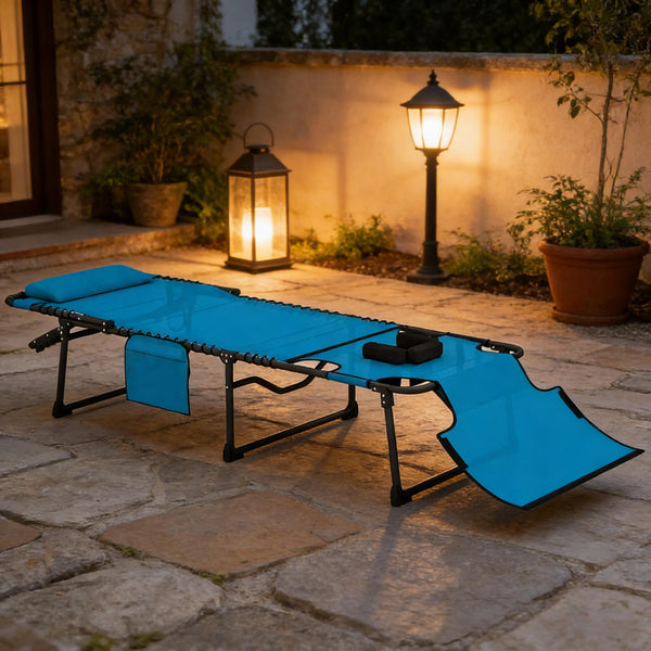 English Elm Outdoor Folding Chaise Lounges Set of Two with Bungee Mesh and Steel Frame T3971P454909