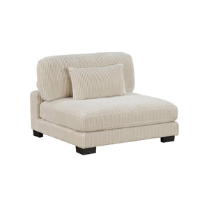 English Elm 1Pc Modular Armless Chair - Plush Beige Corduroy Upholstery With Supportive Lumbar Pillow & Plywood Frame B011P220636