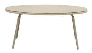 English Elm Off-white Pe Rattan Patio Coffee Table with Tempered Glass Top for Outdoor Dining W3990P462692