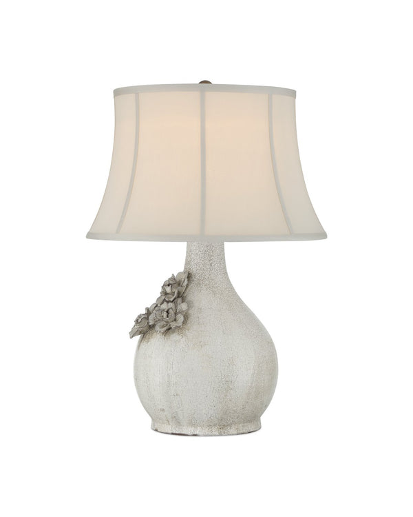 Currey & Company Attar White Table Lamp - Unique Handcrafted Ceramic Design With Vintage Bell Shade & Floral Detail White Ceramic 6000-1031-currey-company