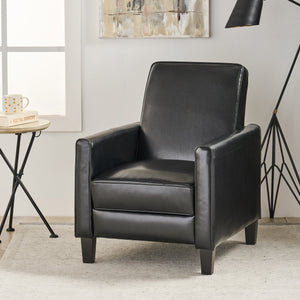 English Elm Christopher Knight Home® - Black Black Fax Leather Push Back Chair — Ergonomic PU Leather Recliner, Plush Padding, Durable Frame 52422.00PUBLK