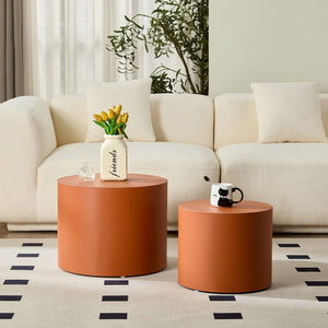 English Elm Modern Saddle Leather Mdf Side Table Compact Accent for Living Room or Office Orange W2085P399095