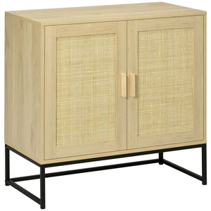 English Elm HOMCOM Boho Accent Cabinet with Rattan Doors, Adjustable Shelf, Anti-Tip Metal Base Sideboard Natural W2225P217398