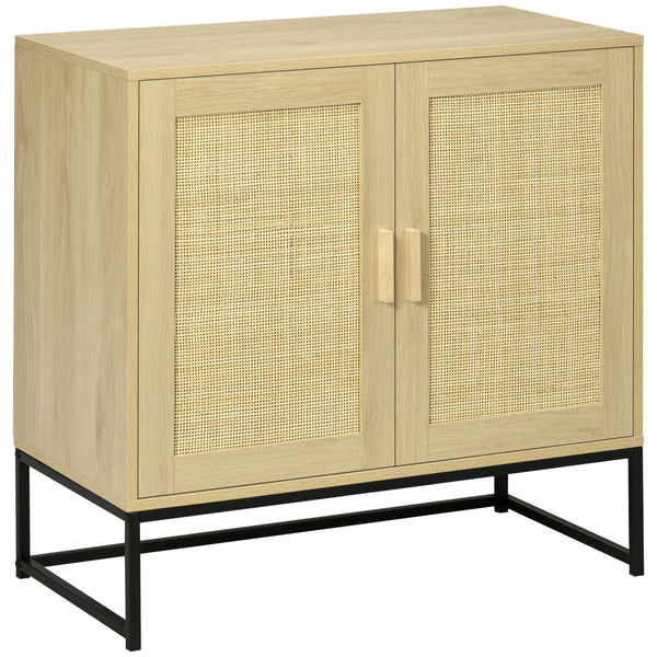 English Elm HOMCOM Boho Accent Cabinet with Rattan Doors, Adjustable Shelf, Anti-Tip Metal Base Sideboard Natural W2225P217398