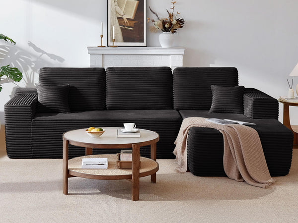 English Elm 104" Plush Corduroy L-shape Sectional Deep Seat Modular Sofa with Chaise Storage W3975S00044