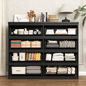 English Elm 8 Drawer Tall Chest Slim Particleboard Build Smooth Gliding Storage for Bedroom Closet Black W409S00029