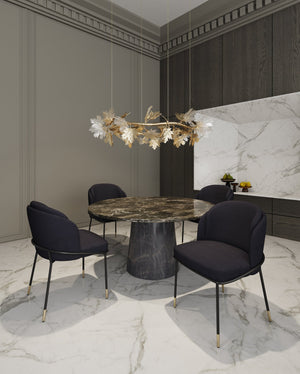 English Elm Flor Elegant Twill Weave Metal Dining Chair with High-Density Foam, Gold Ferrules, Fully Assembled Black B365P397754