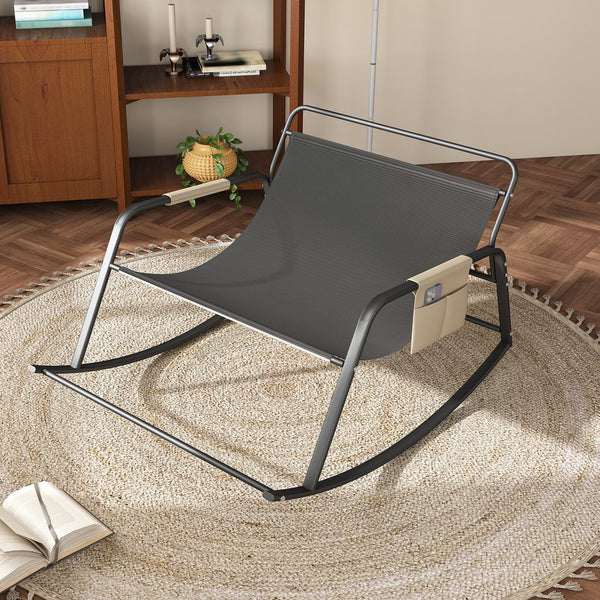 English Elm Rocking Ergonomic Lounge Recliner with Storage & Cushions, All-Weather Breathable Comfort for Patio Off White W2699P324195