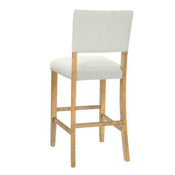 English Elm Barstools Set of 2 Nailhead Trim Beige Fabric Rubberwood Frame for Kitchen Island N780P366607N