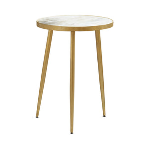English Elm Delilah Marble Accent Table with White Polished Top and Gold Metal Frame — Luxury Round Modern Side Table B062P328668