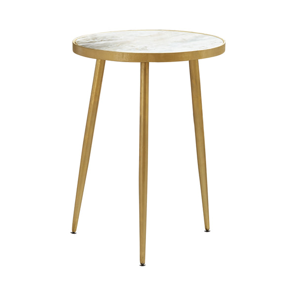 English Elm Delilah Marble Accent Table with White Polished Top and Gold Metal Frame — Luxury Round Modern Side Table B062P328668