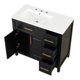 English Elm 36" Bathroom Vanity With Sink Top, Bathroom Vanity Cabinet With Two Doors and Three Drawers, Solid Wood , Mdf Boards ,One Package, Black