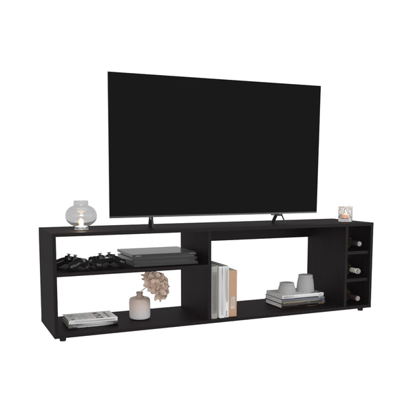 English Elm Suxta modern 63" TV stand for up to 65" TVs with cable management, shelves and bottle cubbies Black 69 L x 19 W x 4 H B070P254799