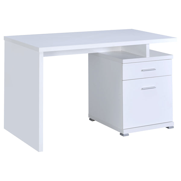 English Elm 1pc Contemporary Sleek Desk 47.25" Compact Home Office Table with Reversible Drawer and File Storage White 50.75 L x 26 W x 5.91 H B011P362560