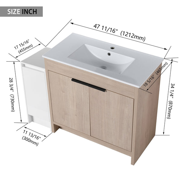 English Elm 48 Inch Freestanding Bathroom Vanity With Ceramic Sink, Soft-Close Doors & Ample Storage Solutions W999S00306