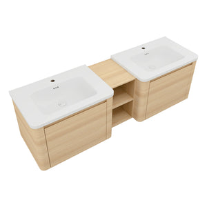 English Elm 68'' Wall-Mounted Vanity with White Ceramic Sink, Plywood Shelves, Soft-Close Door, Rounded Edge Design and Water-Resistant Melamine Finish W999S00484