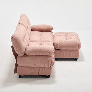 English Elm Modular Cloud Sectional with Ottoman Deep Seat Flannelette Sofa for Living Room Pink W2120S00024