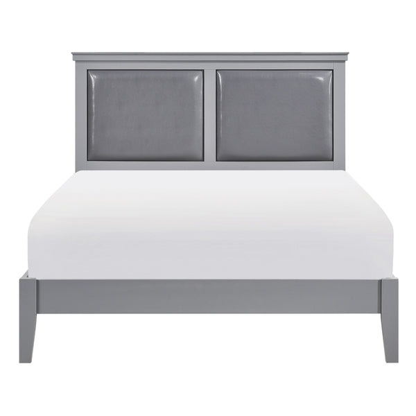 English Elm Classic Gray Finish Queen Panel Bed With Upholstered Headboard - Timeless Bedroom Furniture Piece B011S01319