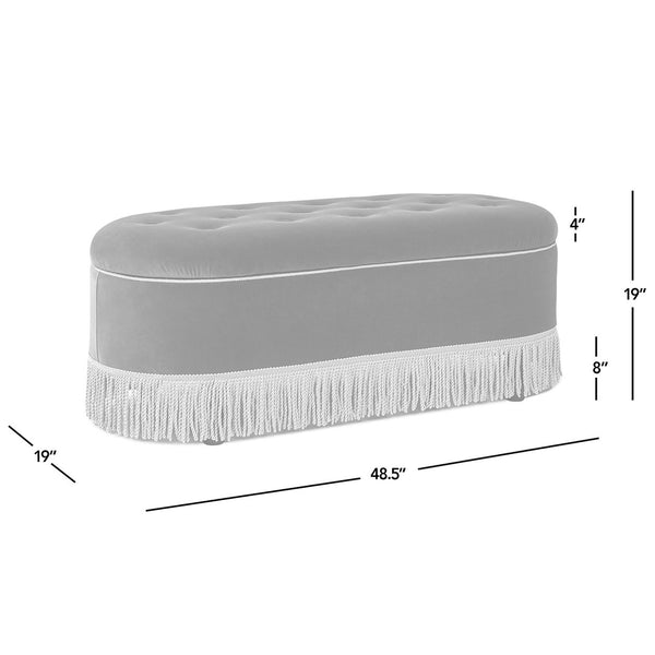 English Elm Melinda Velvet Storage Bench with Button Tufting and Bullion Fringe Bedroom Accent B2719P479032