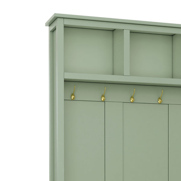 English Elm On-trend Entryway Hall Tree with Gold Hooks Bench Drawers and Shoe Cabinet Storage Mint Green N721S000056M-1