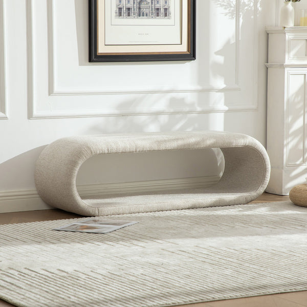 English Elm 52.17"wide Chenille Upholstered Storage Bench Soft Foam Seat Iron Wood Frame Entryway Wheat W3189P425449